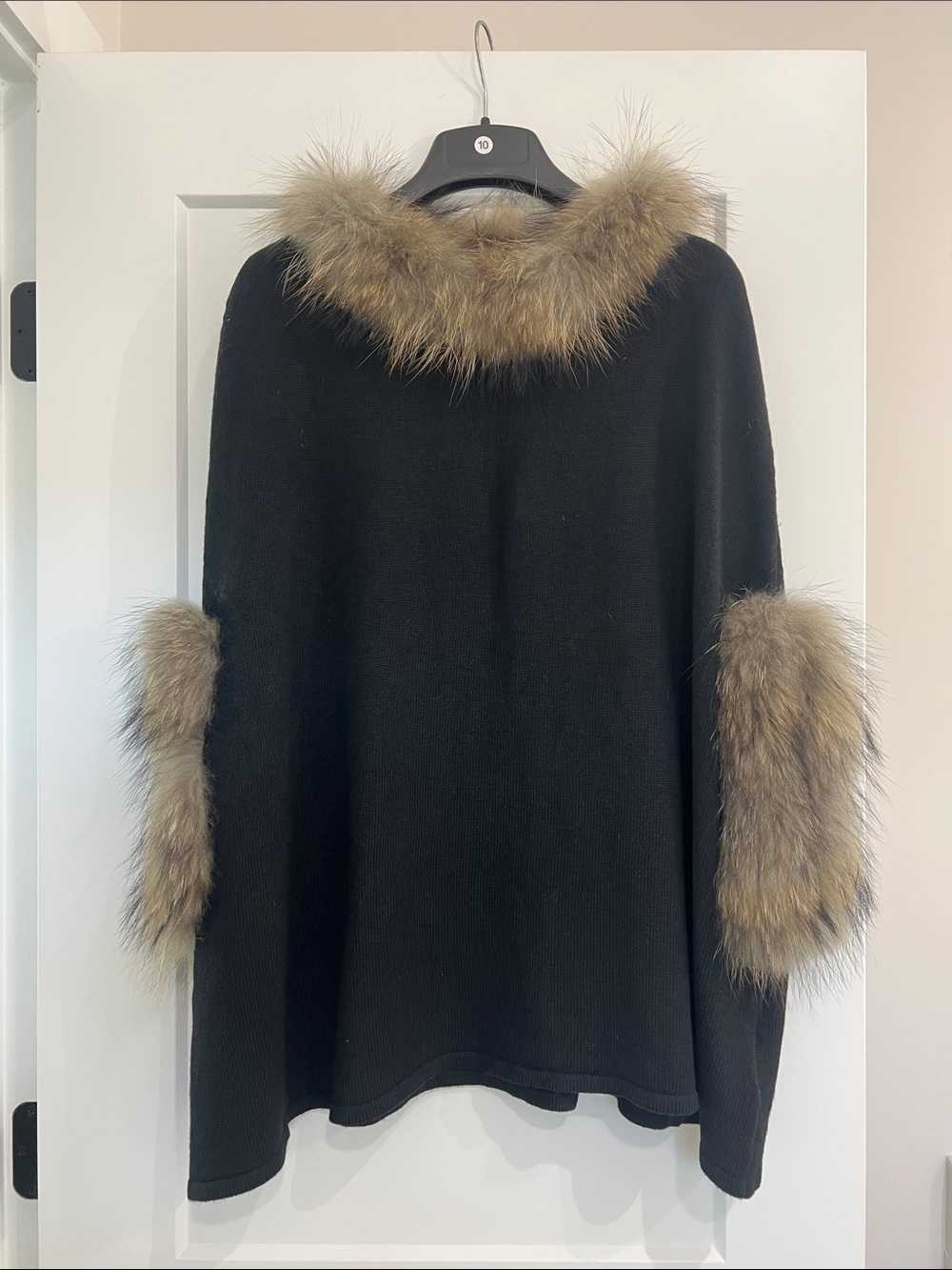 Love Token Black Sweater with Tan Fur Trim